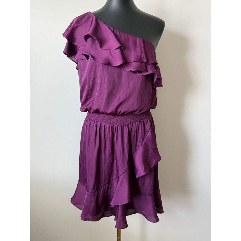 White House Black Market Purple One Shoulder Ruffle Cocktail Dress Size 12